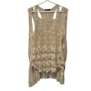 Crochet Lace Womens 2 Piece Tank and Overlay‎ Boho Floral Festival Cover Up Top